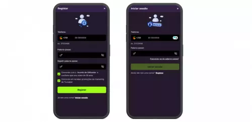 Página de registo e início de sessão TxunaBet