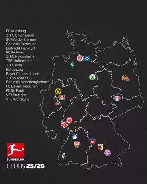 distribuição das equipas bundesliga 25-26 por região