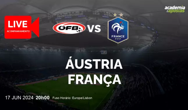 Áustria França livestream | Campeonato Europeu | 17 June 2024