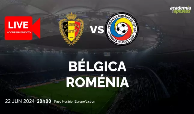 Bélgica Roménia livestream | Campeonato Europeu | 22 June 2024
